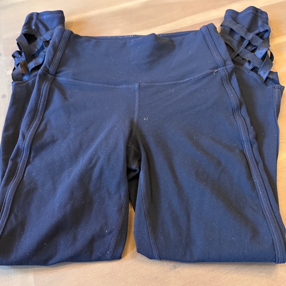 Athleta Women's Navy Leggings with Side Accents